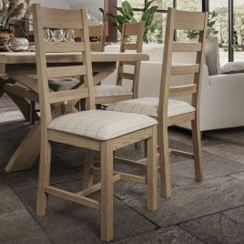 LOTARO Fabric Slatted Smoked Oak Dining Chair Set of 2 - Beige