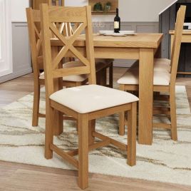 VANKOR Fabric Cross Dining Chair Set of 2 - Oak Finish