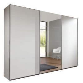 Sliding Wardrobe - ERASMUS 3 Door Mirrored Wardrobe White 270cm