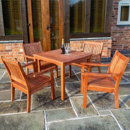 Willington 5 Pcs Dining Set with Square Hardwood Dining Table with 4 Armchairs