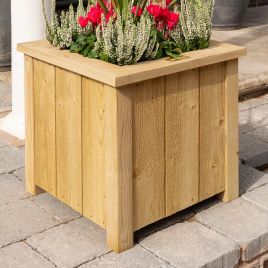 Natural Timber Finish Square Garden Planter with Open Slatted Base - Small