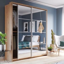 Sliding Wardrobe - ARTU 2 Door Mirrored Wardrobe Oak Shetland 180cm