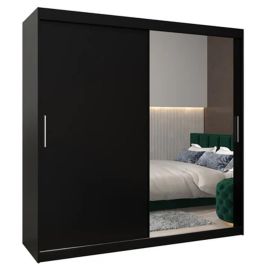 Sliding Wardrobe - TIVERTON II 2 Door Mirrored Wardrobe Black 200cm