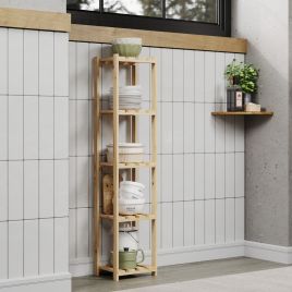 FLEXOR Narrow Storage Unit Wood Slatted Shelving Adjustable Storage - Natural