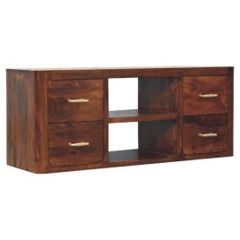 Classy Chestnut Media Unit with Four Drawers and Two Open Slots