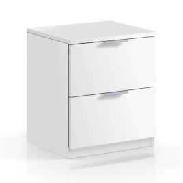 Bedside Table - MANITOU 2 Drawer Nightstand White 38cm