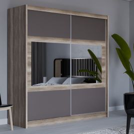 Windsor Sliding Door Mirror 203cm Wardraobe - Grey and Oak Canyon