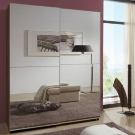 QUINN 2 Door Mirrored Sliding Wardrobe Walnut - 135cm