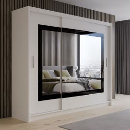Hampstead Sliding Door 250cm Wardrobe with Mirror - White and Grey
