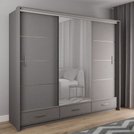 Warrington Sliding Door 255cm Mirror Wardrobe with 3 Drawers - Graphite