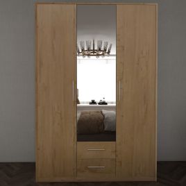 Wardrobe - WINSTEAD 3 Door Mirrored Wardrobe Planked Oak 135cm