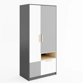 Wardrobe - POLO 2 Door Wardrobe Grey and White 90cm