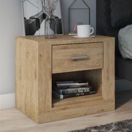 Bedside Table - BRAVO-07 1 Drawer Nightstand Oak Shetland 50cm