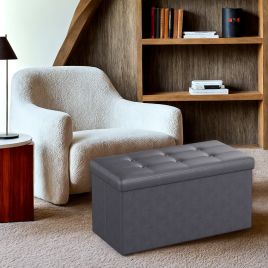 Storage Ottoman Bench - VIVRAH Foldable Foot Rest with Storage - Slate Grey