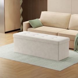 Ottoman Foot Rest - VIVRAH Foldable Storage Ottoman - White