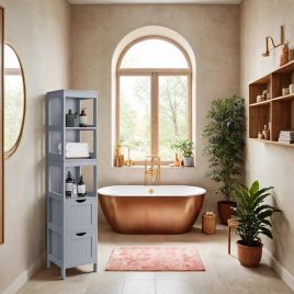Bathroom Cabinet - MARDA Freestanding Floor Unit with 2 Drawers - Grey