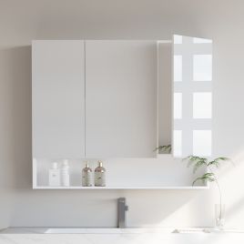 Bathroom Mirror Cabinet - MARDA 90cm Wide with Shelf - White