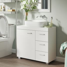 Sink Cabinet - MARDA Bathroom Under Sink Storage with 3 Drawers for Pedestal Washbasin - White