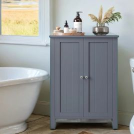 Bathroom Cabinet - MARDA Freestanding Floor Storage Cupboard with Shelves - Grey