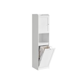 Tall Bathroom Cabinet - ORATA Storage Unit with Laundry Basket - White