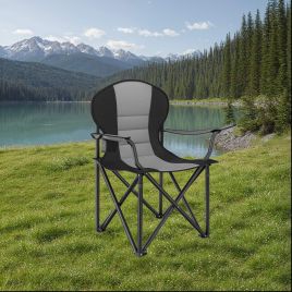 Camping Chair - FIORIA Folding Outdoor Chair with Padded Seat and Cup Holder - Grey