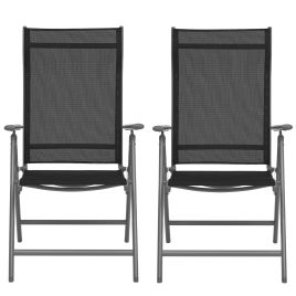 ELDBROOK Folding Sun Lounger with Adjustable Backrest and Removable Pillow - Black