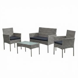 DALDEN 4-Piece Rattan Patio Conversation Furniture Set with Table - Grey