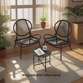 Garden Furniture Set - FIORIA 3 Piece Outdoor Bistro Set with 2 Acapulco Chairs and Side Table - Black