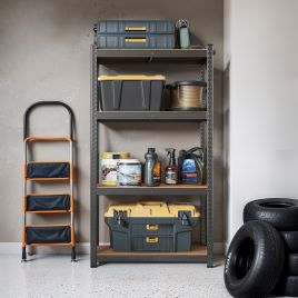 Shelving Unit - FIORIA 4 Tier Steel Storage - Black