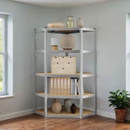 Corner Shelf - FIORIA 5 Tier Heavy Duty Metal Shelving - Grey