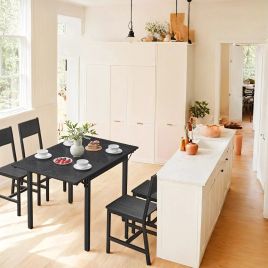 Dining Table - FINTTO Drop Leaf Extendable Small Space - Black