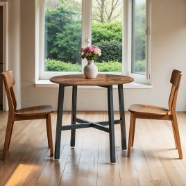 Dining Table - FINTTO Round Kitchen Table with Wooden Legs - Brown
