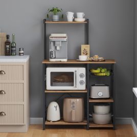 Baker Rack - FINTTO Coffee Bar Kitchen Storage Shelf with Wire Basket - Black