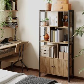 Bookshelf - VERRA Large Bookcase with Door - Black