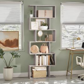 Bookshelf - VERRA 6 Tier Bookcase Room Divider - Light Grey