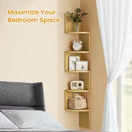 Corner Shelf - VERRA Wall Mount 5 Tier Floating Bookshelf Bedroom - Oak