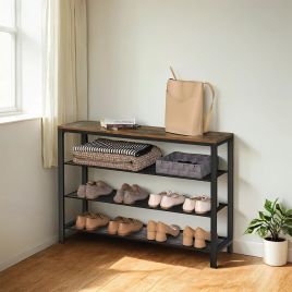 VERRA Shoe Rack - 3 Tier Shelf Rustic Medium Sized Rack - Black