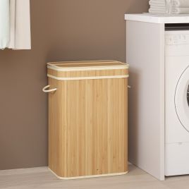 Laundry Hamper - VERRA Bamboo Basket with Lid Removable 42cm - Beige