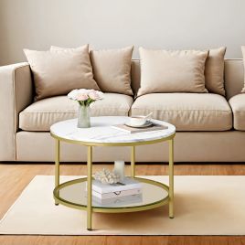 Coffee Table - VERRA Sofa Cocktail Table Gold Metal Frame White