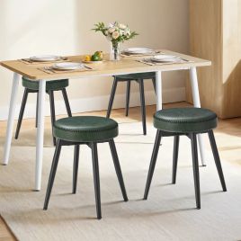 Kitchen Stools - VERRA Set of 2 Upholstered Dining Stools Synthetic Leather - Green