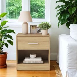 Bedside Table - VERRA Side Table with Drawer and Handle - Golden Oak