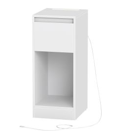 GLOVIN Bedside Table with Power Outlets and LED Light Set of 2 - White