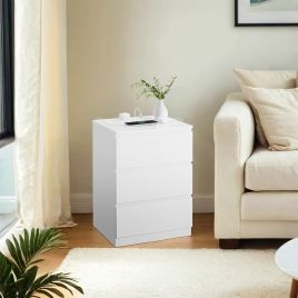 Bedside Tables - VERRA Set of 2 with Charging Station 3 Drawer - White
