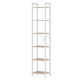 HAWTHORNMERE 6 Tier Narrow Bookshelf - White and Light Oak