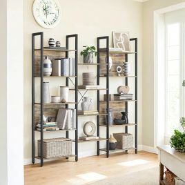 Bookcase - VERRA 5 Tier Metal Frame Bookcase with 14 Shelves - Grey