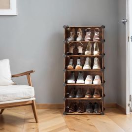 VERRA Shoe Rack - 10 Tier Modular Storage Tall Large Sized Rack - Brown