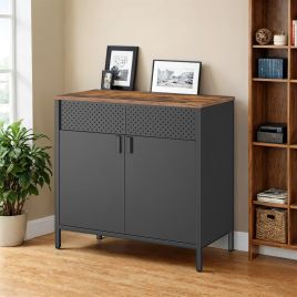 Storage Cabinet - VERRA Metal Cabinet with Double Doors and Adjustable Shelf - Black