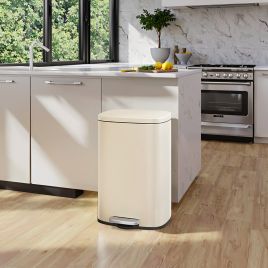 Kitchen Bin - VERRA 50L Stainless Steel Trash Bin - Sand Beige