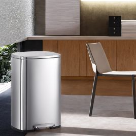 Kitchen Bin - VERRA 50L Stainless Steel Trash Bin with Foot Pedal - Silver
