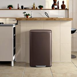 Kitchen Bin - VERRA 50L Stainless Steel Trash Bin with Foot Pedal - Brown